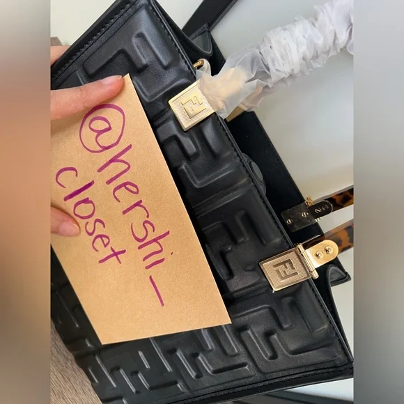 NEW Authentic Fendi Vitello Small Zucca Sunshine Tote Leather Black - Picture 5 of 13